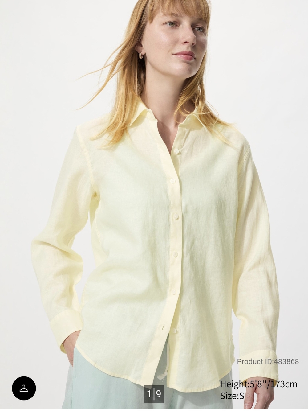 Uniqlo Pale Yellow Linen-Blend Button-Down Shirt NWOT